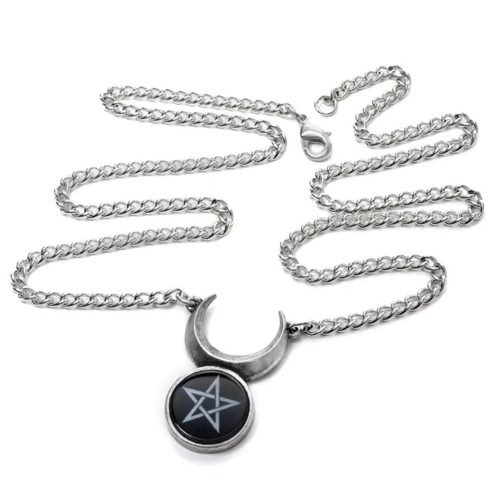 Sin-Horned God Pendant Crescent Moon Pentagram Necklace by Alchemy Gothic