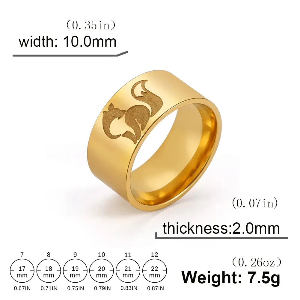 Skyrim Fox Ring for Men Women Stainless Steel 10MM Wide Punk Animal Band Rings 2024 Trendy Jewelry Valentine Gift New In