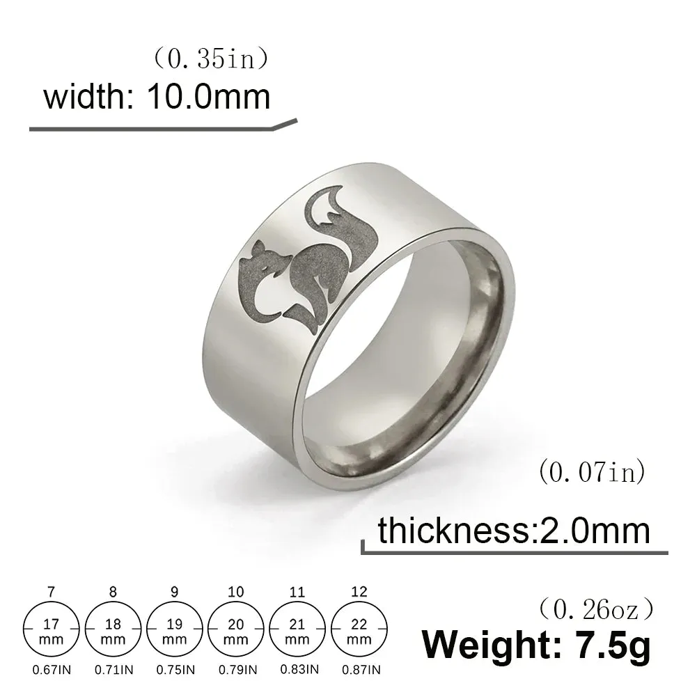 Skyrim Fox Ring for Men Women Stainless Steel 10MM Wide Punk Animal Band Rings 2024 Trendy Jewelry Valentine Gift New In