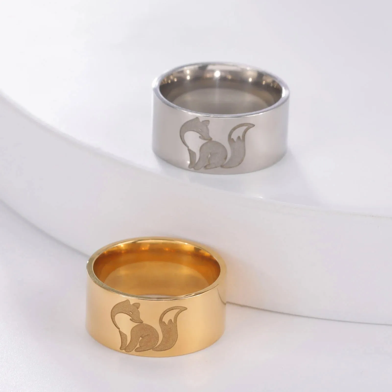 Skyrim Fox Ring for Men Women Stainless Steel 10MM Wide Punk Animal Band Rings 2024 Trendy Jewelry Valentine Gift New In