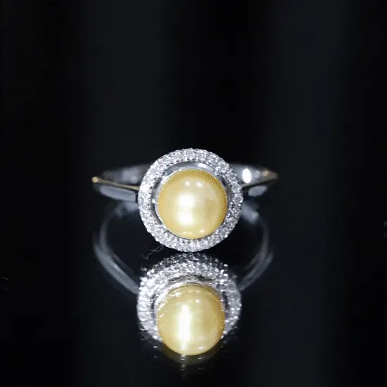 South Sea Pearl and Diamond Halo Engagement Ring