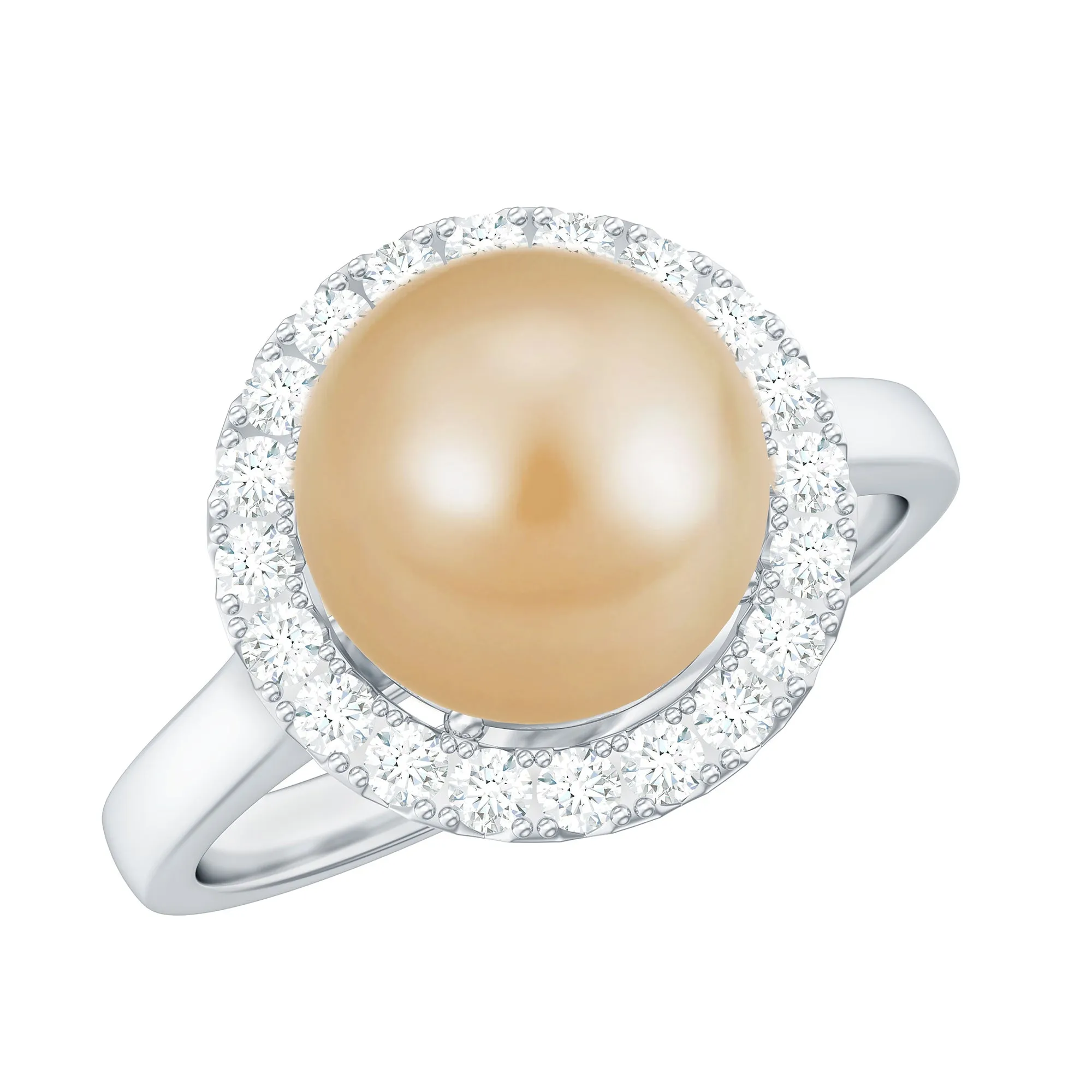 South Sea Pearl and Diamond Halo Engagement Ring