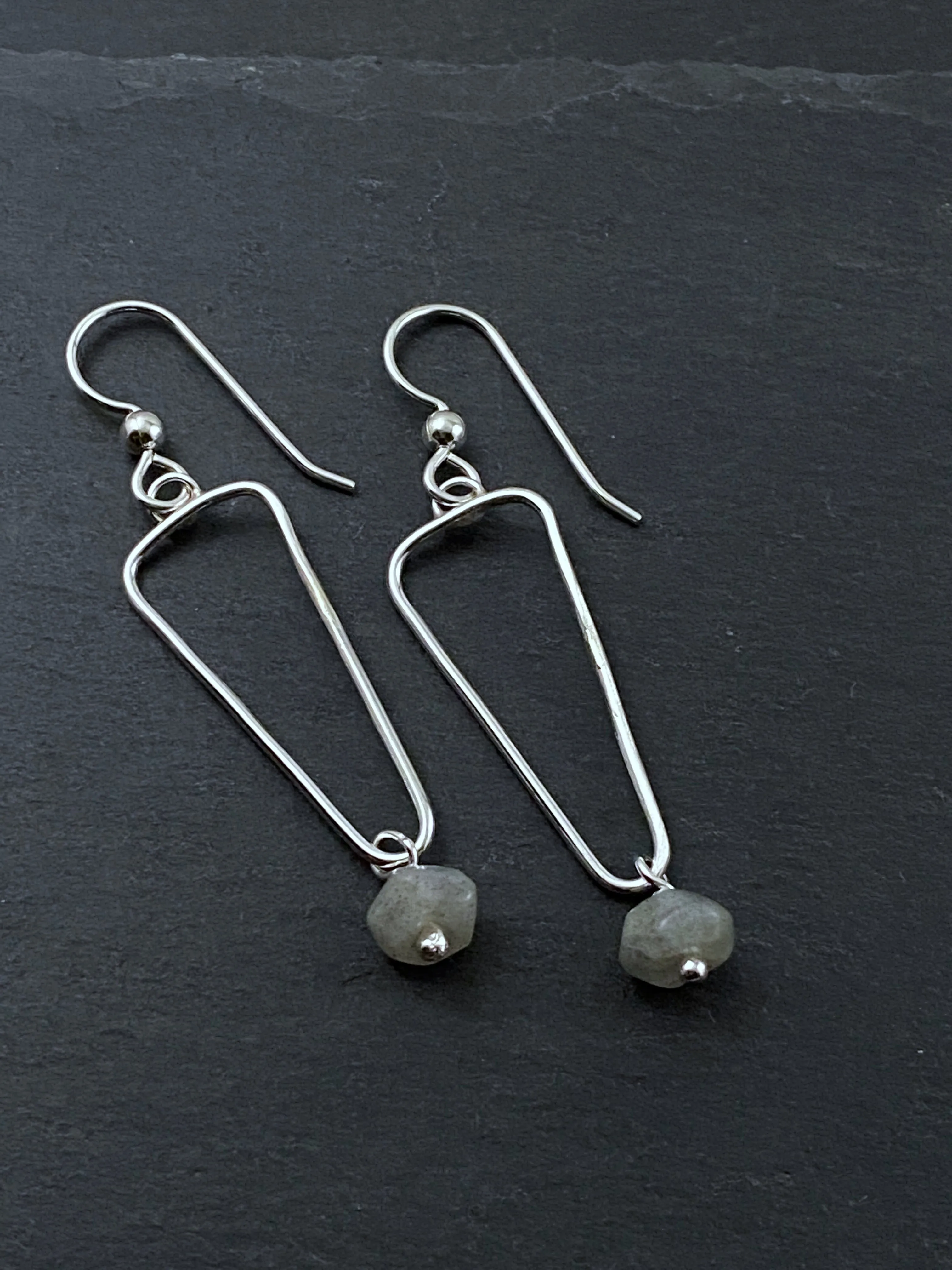 Sterling silver forged earrings with labradorite gemstones