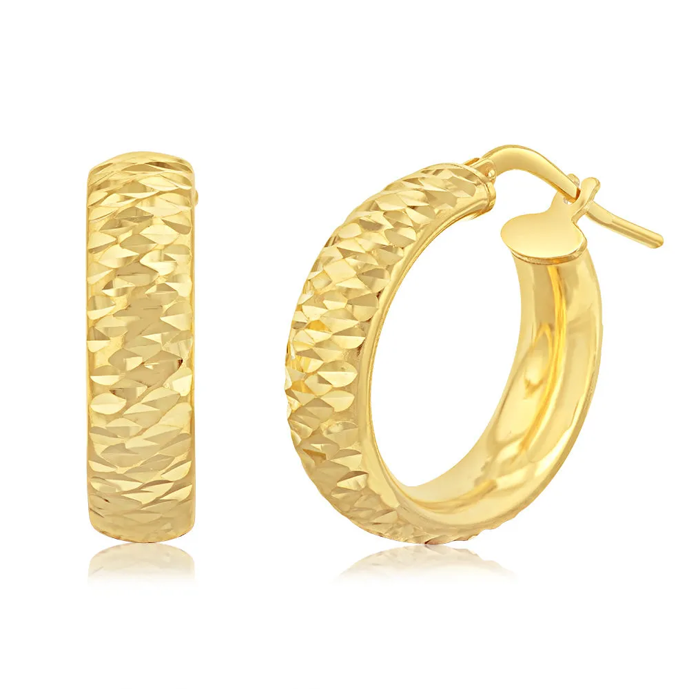 Sterling Silver Gold Plated Patterned Hoop Earrings