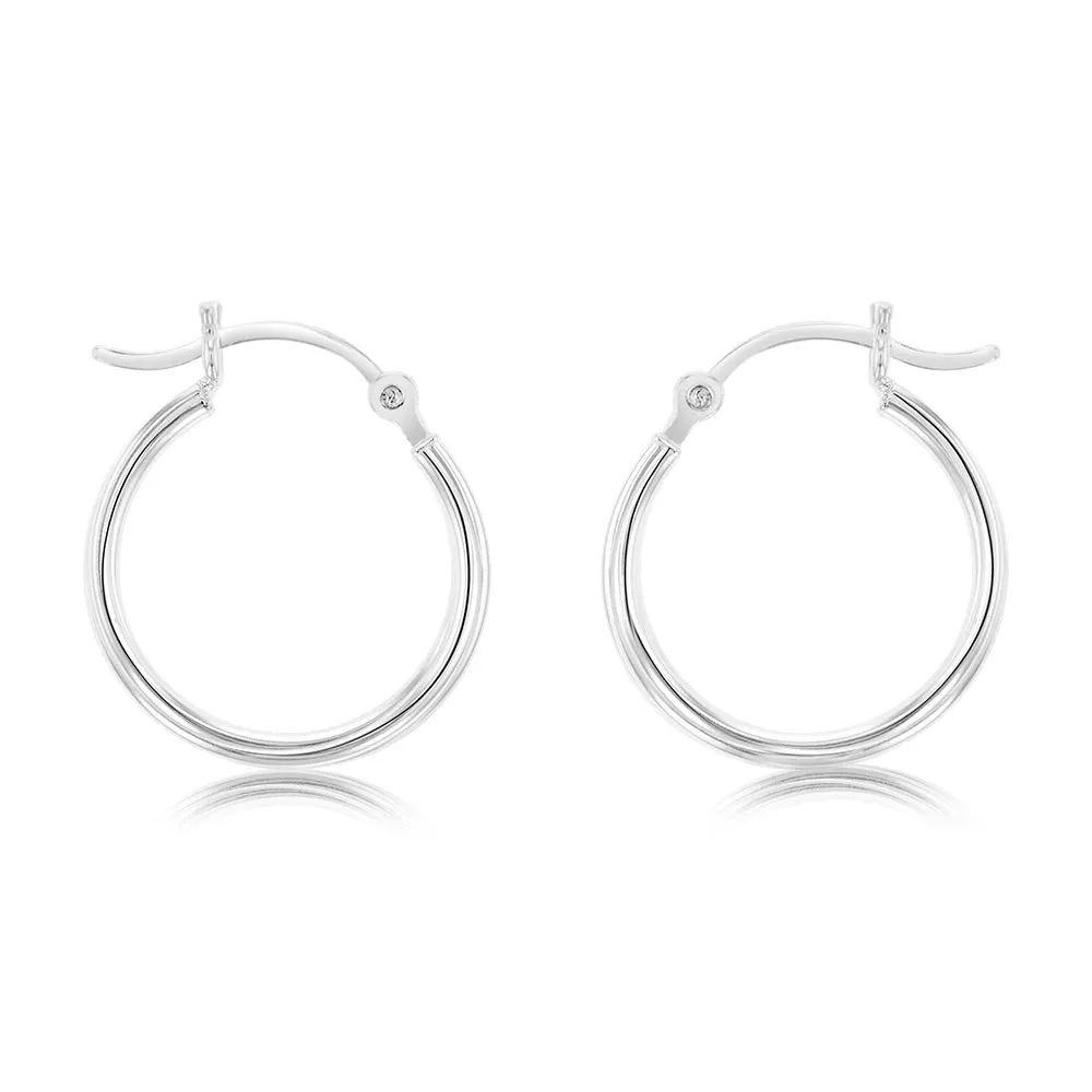 Sterling Silver Ribbed 15mm Hoop Earrings