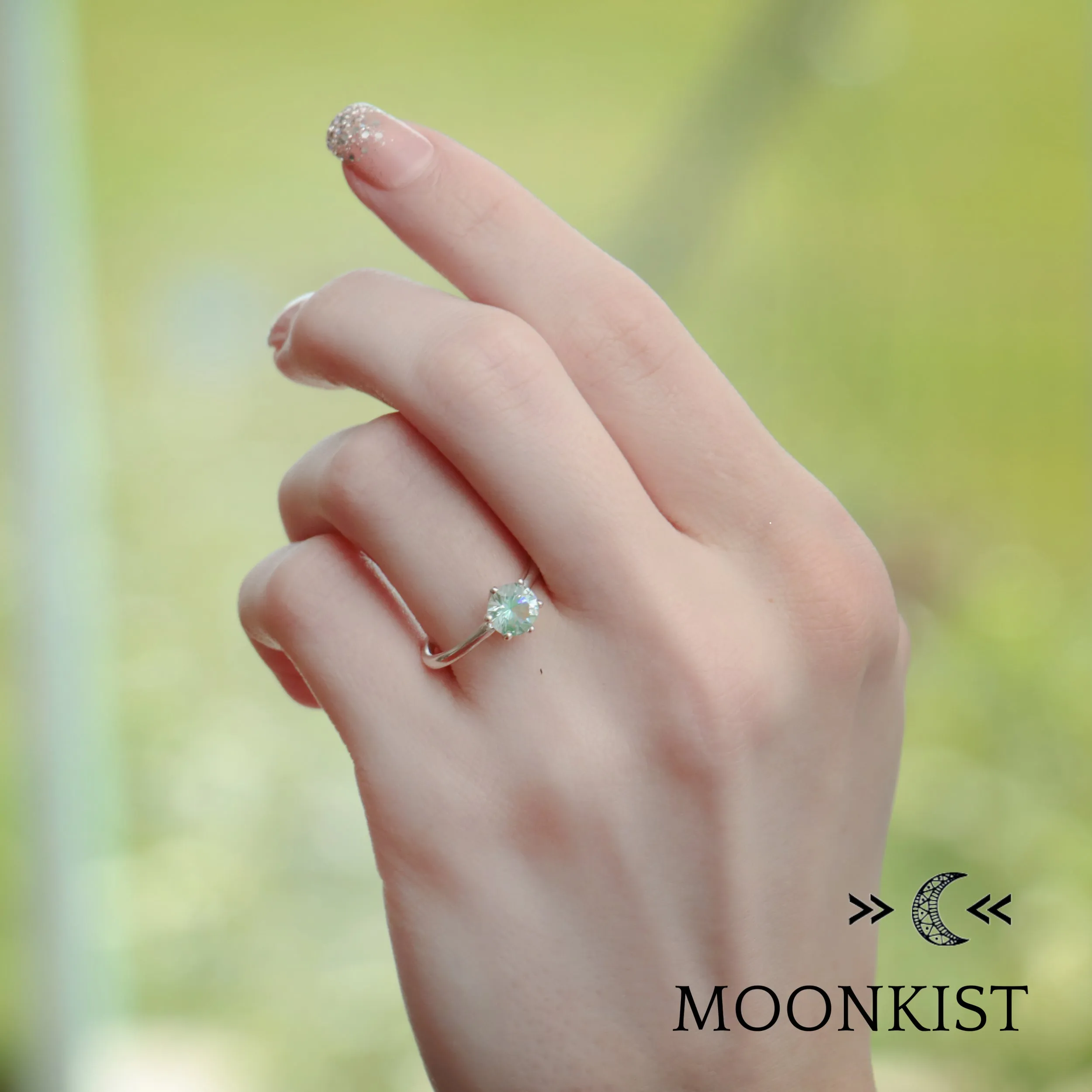 Sterling Silver Seafoam Green Engagement Ring | Moonkist Designs