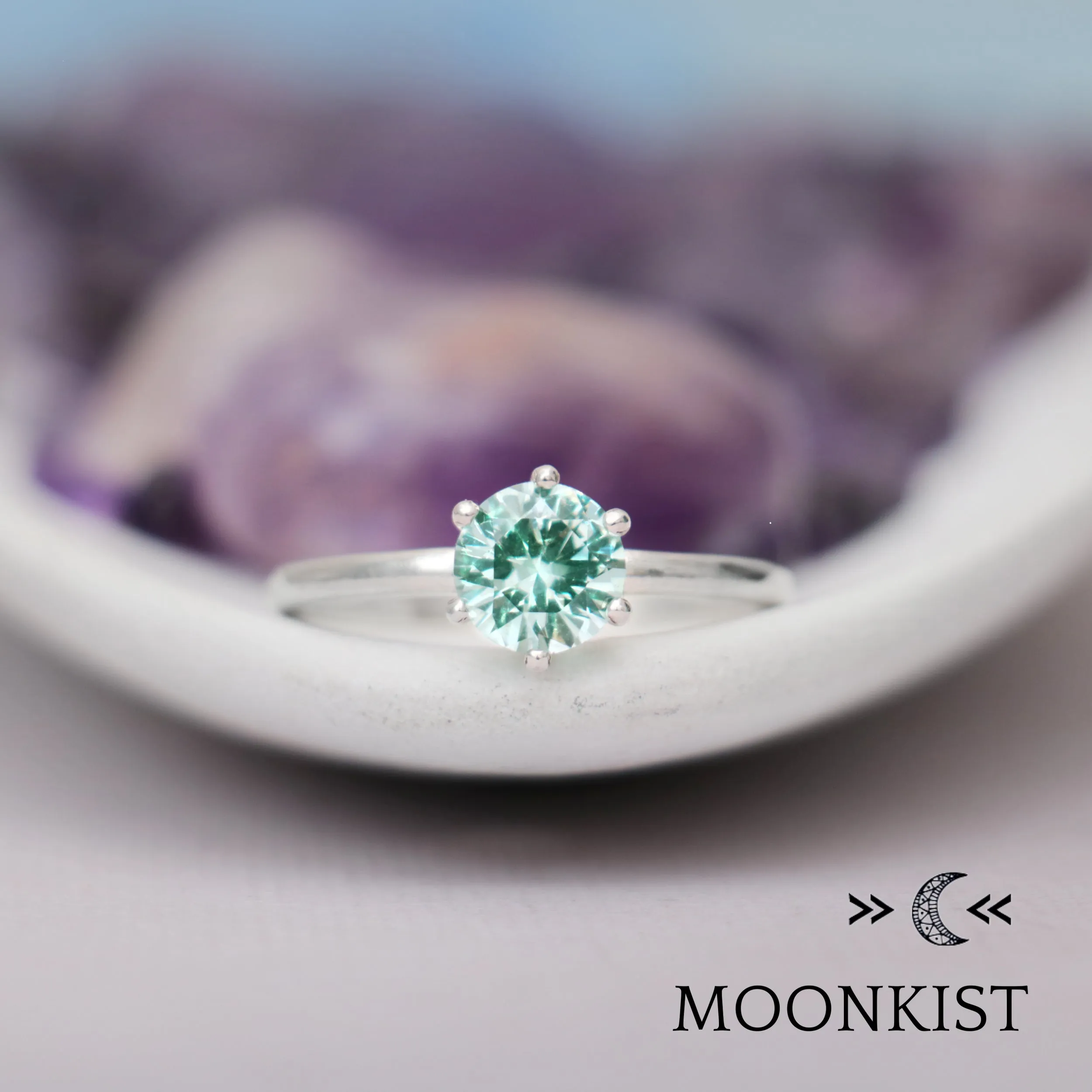 Sterling Silver Seafoam Green Engagement Ring | Moonkist Designs