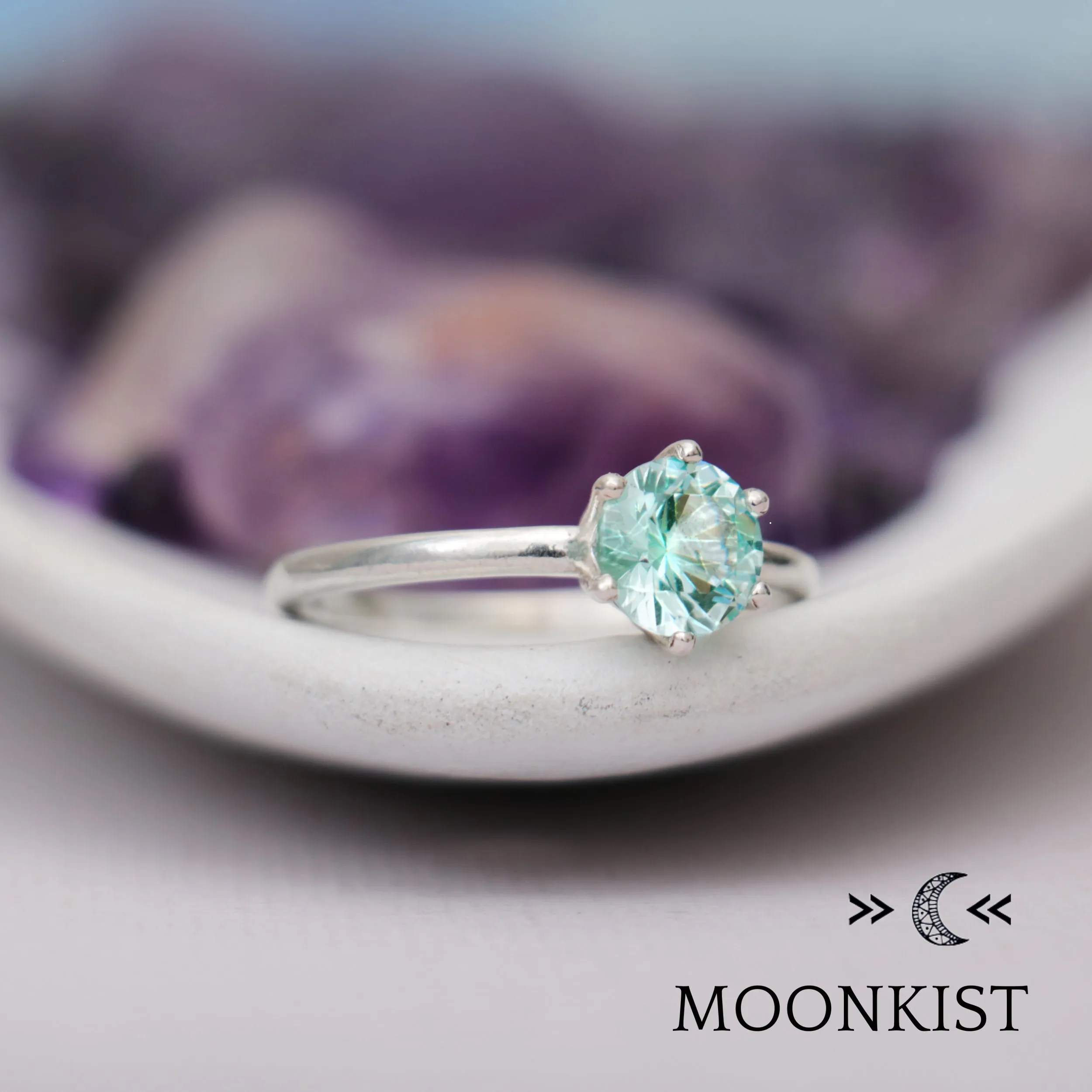 Sterling Silver Seafoam Green Engagement Ring | Moonkist Designs