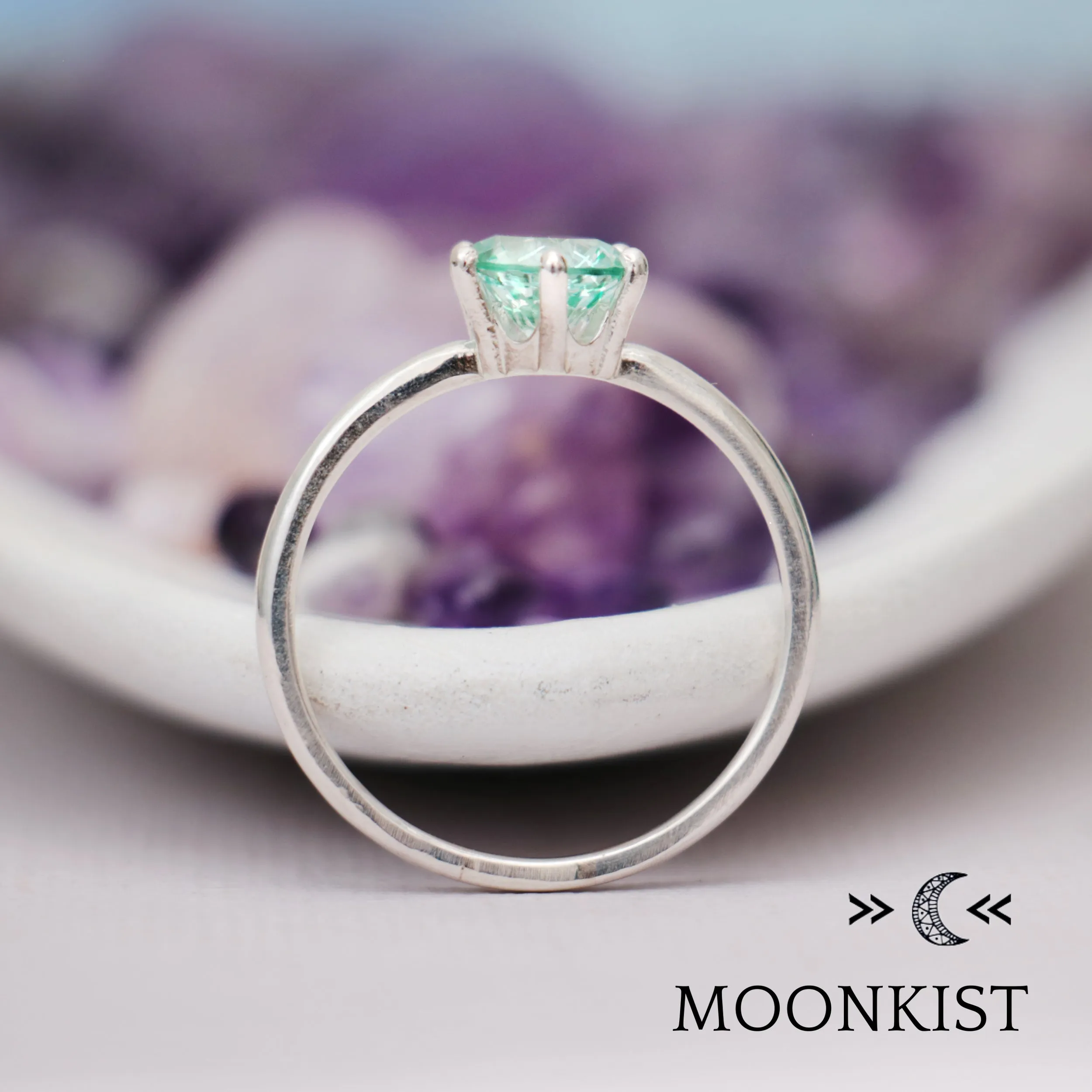 Sterling Silver Seafoam Green Engagement Ring | Moonkist Designs