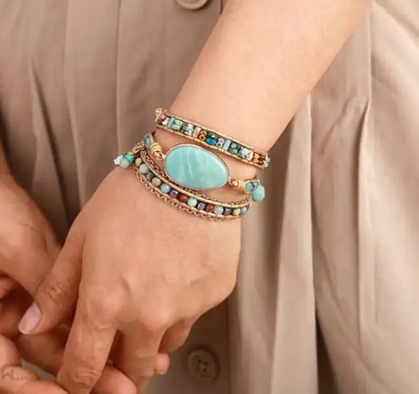 Stunning Amazonite Statement Wrap Bracelet - Perfect Bohemian Accessory