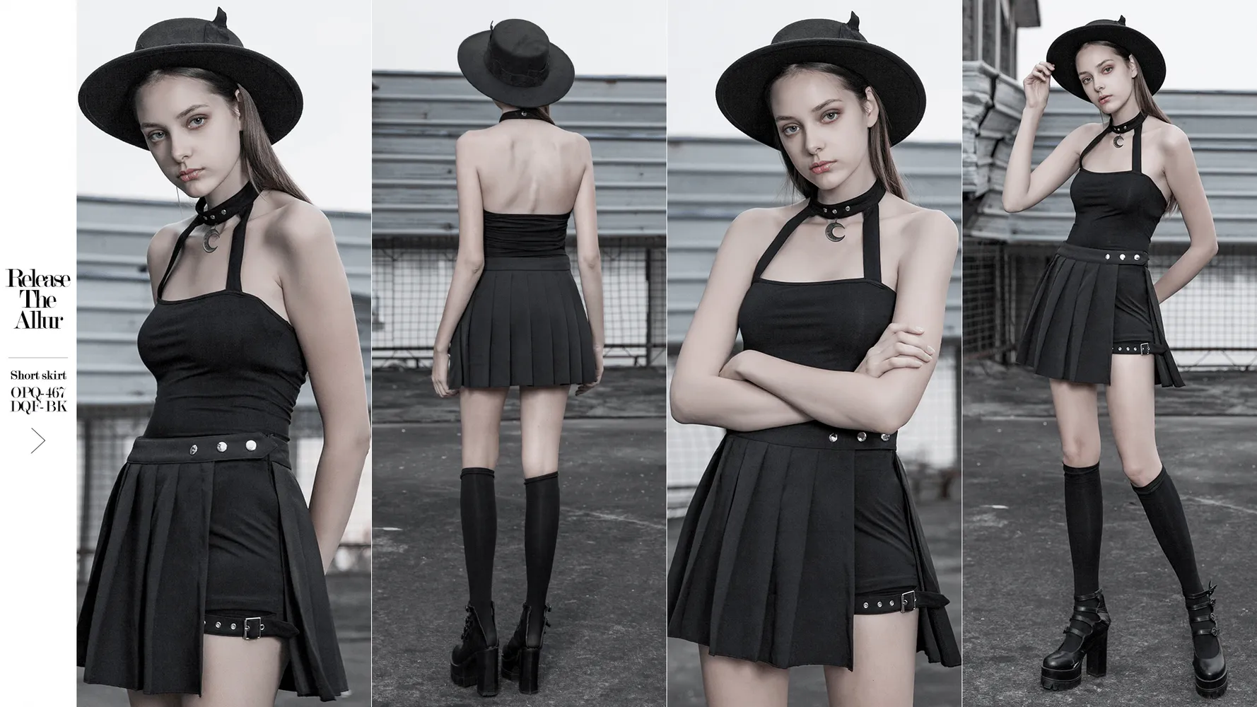 Stylish Gothic Black Moon Choker Crop Camisole Top