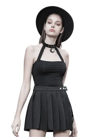 Stylish Gothic Black Moon Choker Crop Camisole Top