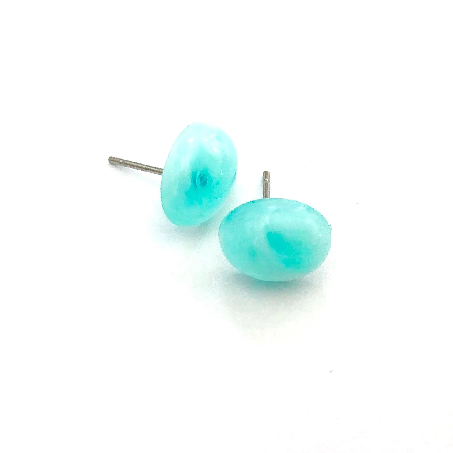 Teal & White Marbled Oval Stud Earrings