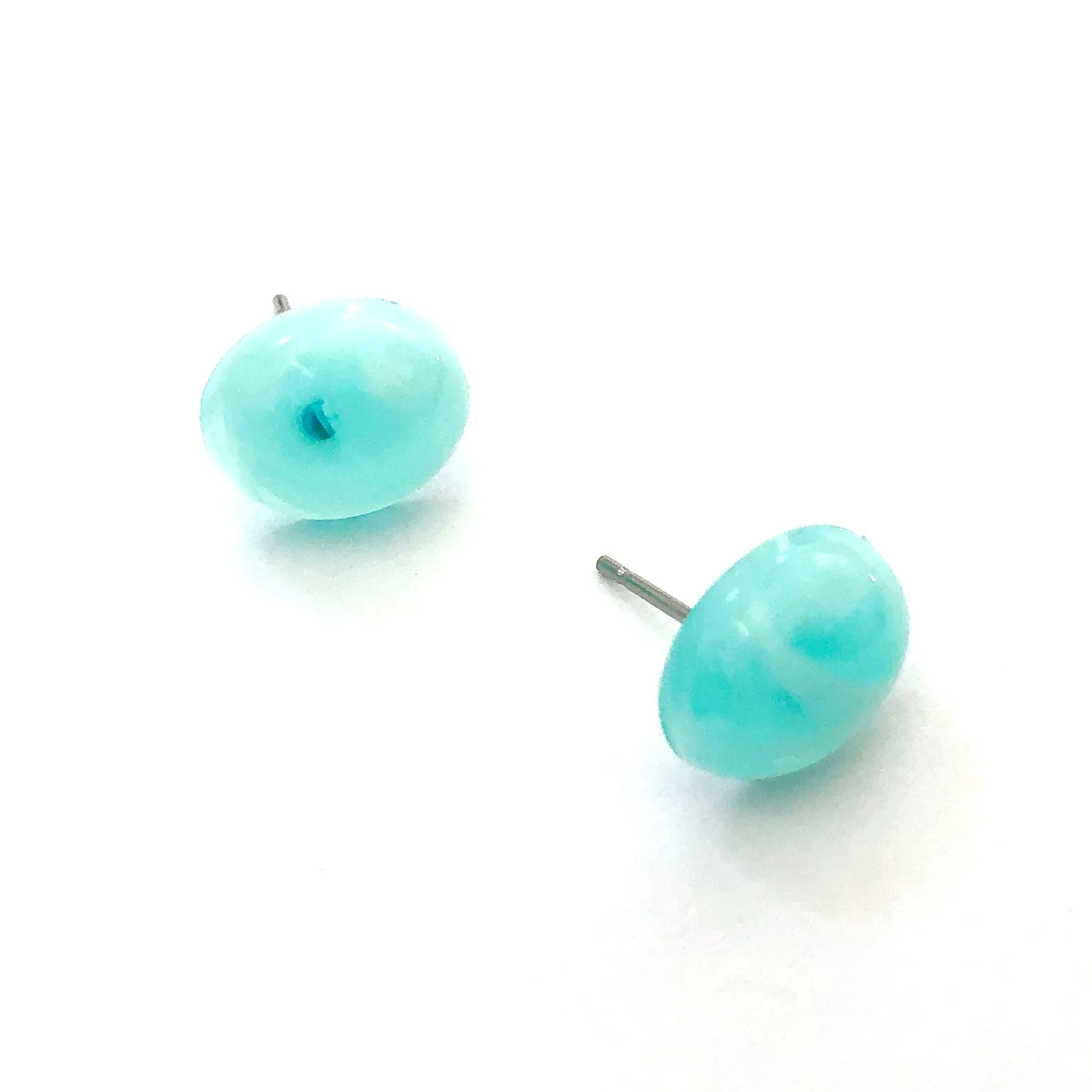 Teal & White Marbled Oval Stud Earrings