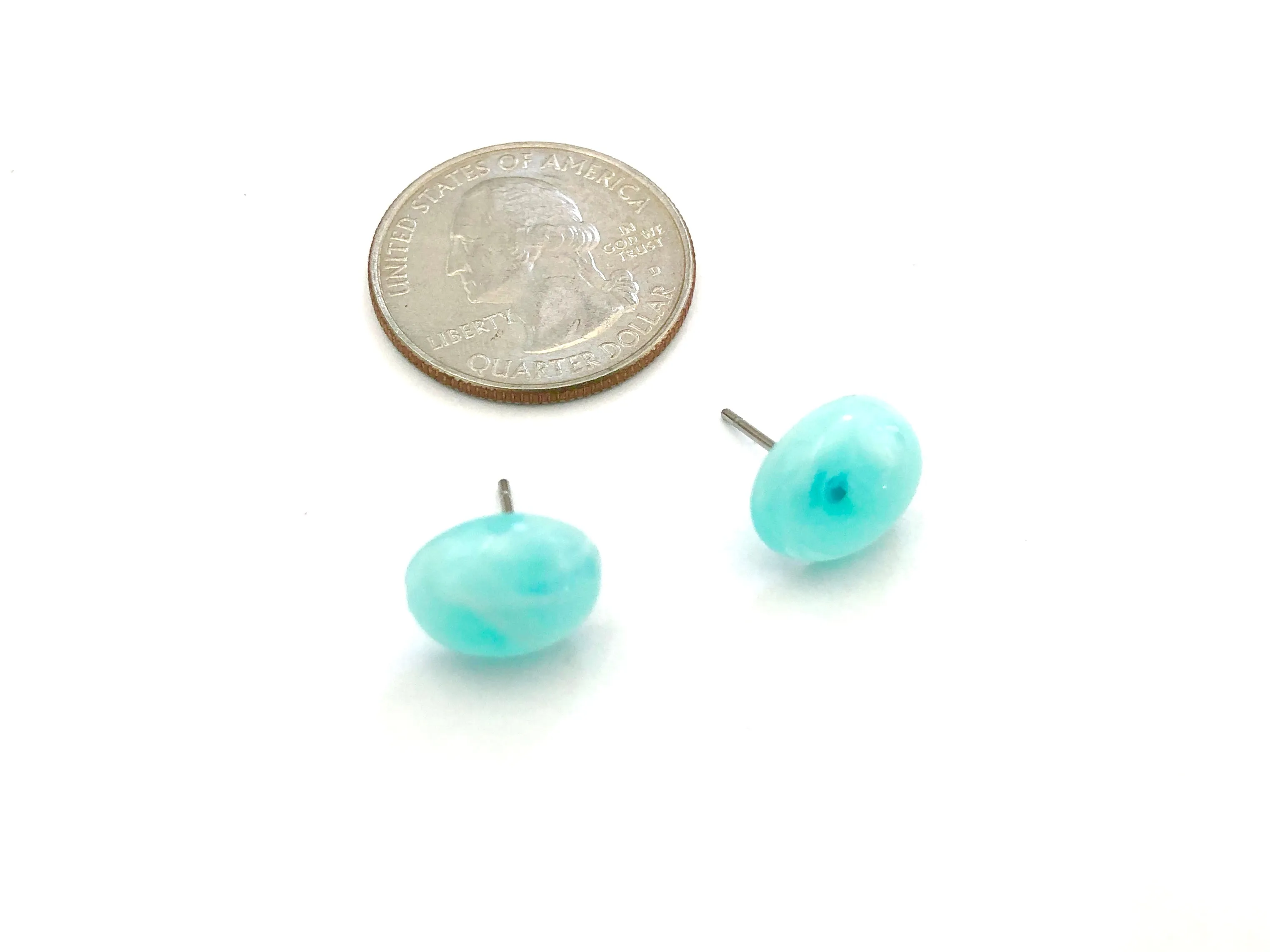 Teal & White Marbled Oval Stud Earrings