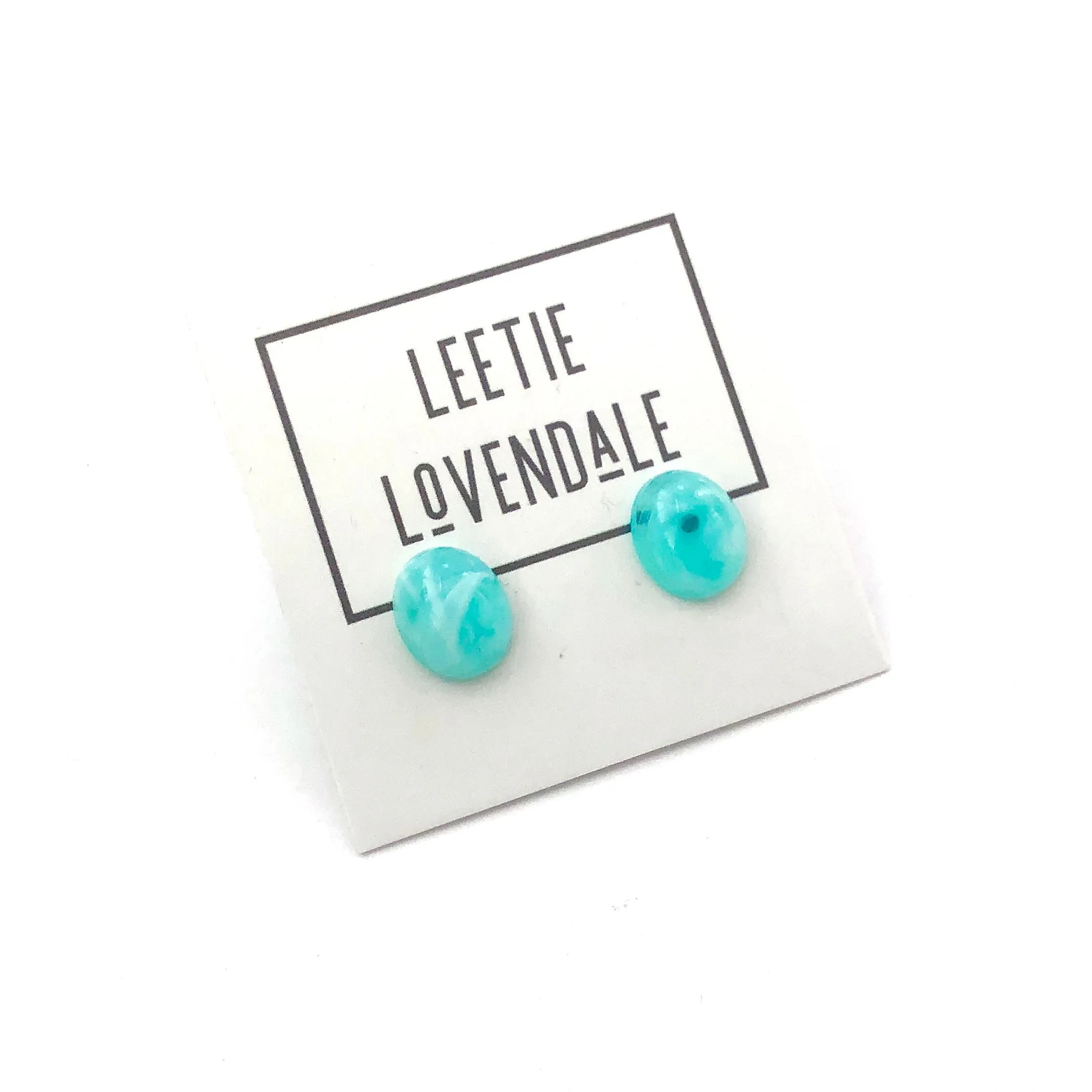 Teal & White Marbled Oval Stud Earrings