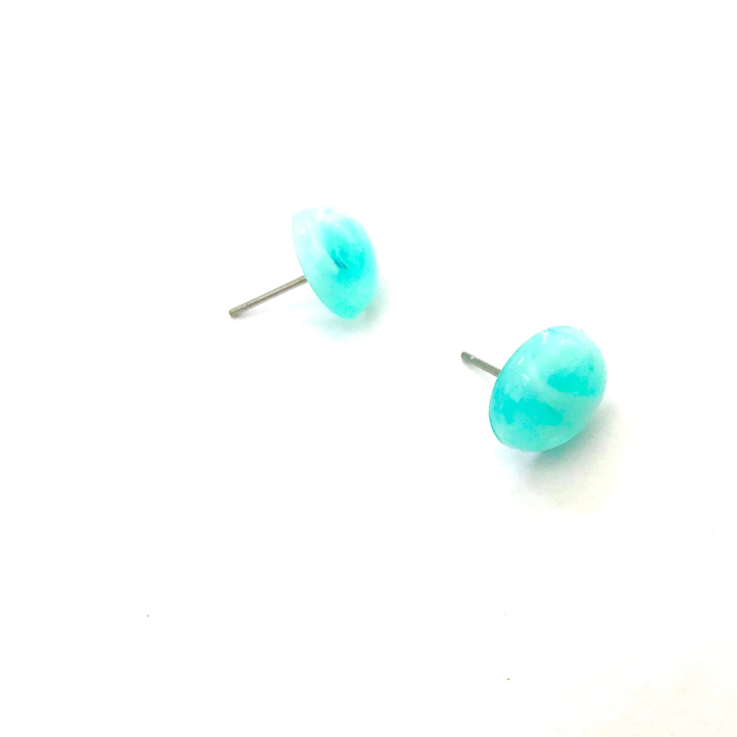 Teal & White Marbled Oval Stud Earrings