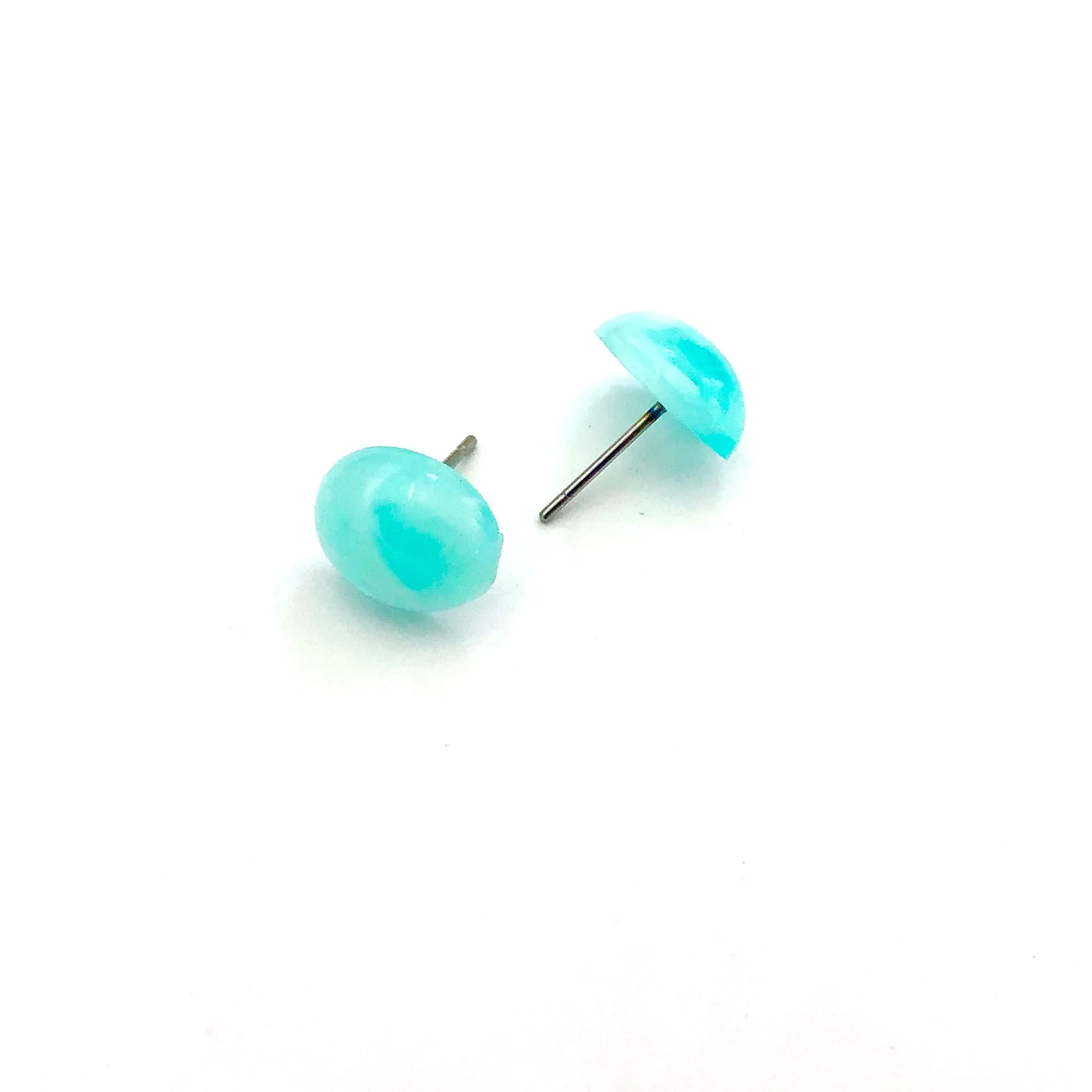 Teal & White Marbled Oval Stud Earrings