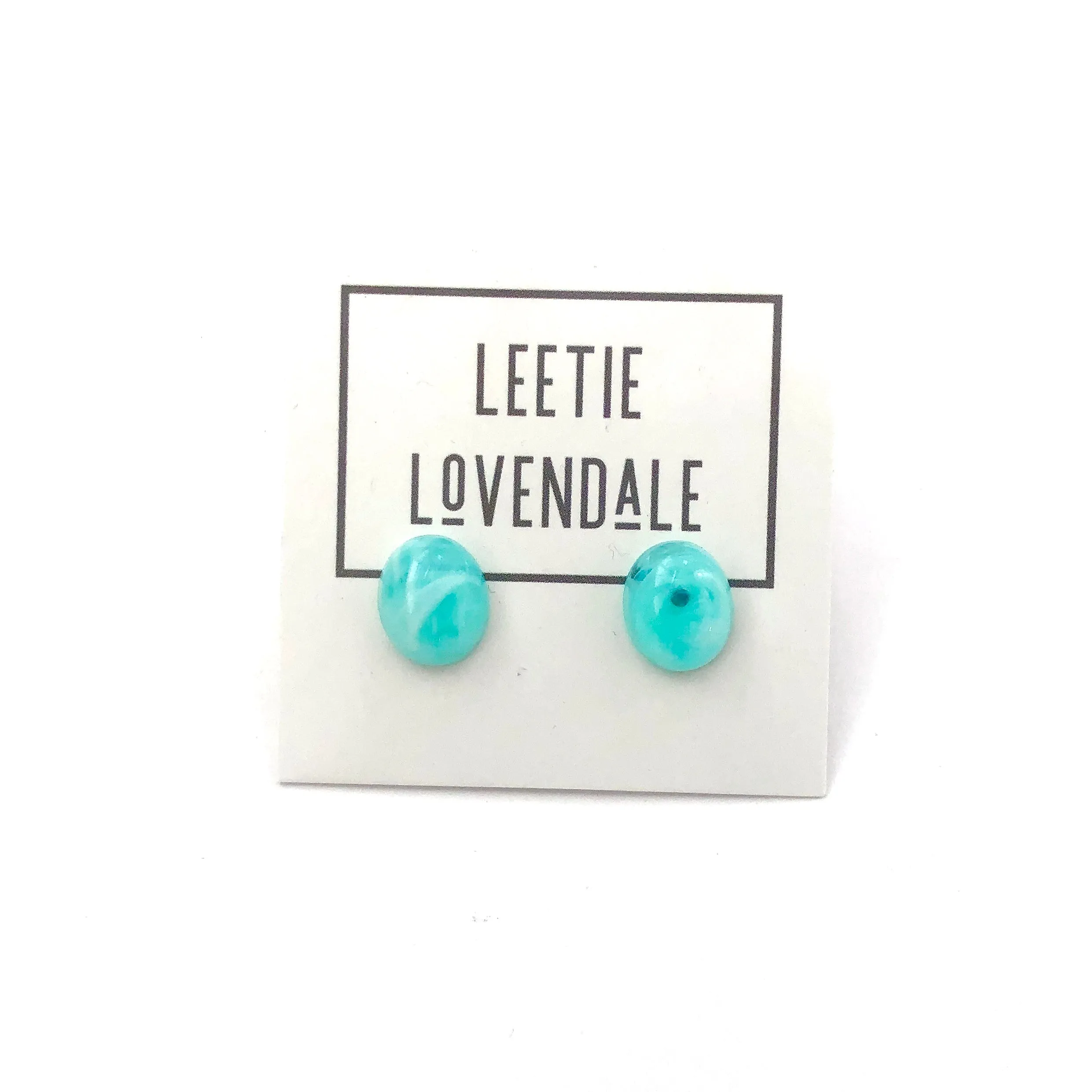 Teal & White Marbled Oval Stud Earrings