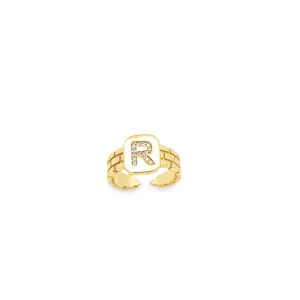 Thick Brick Letter Ring With Zirconia Stones (D77)