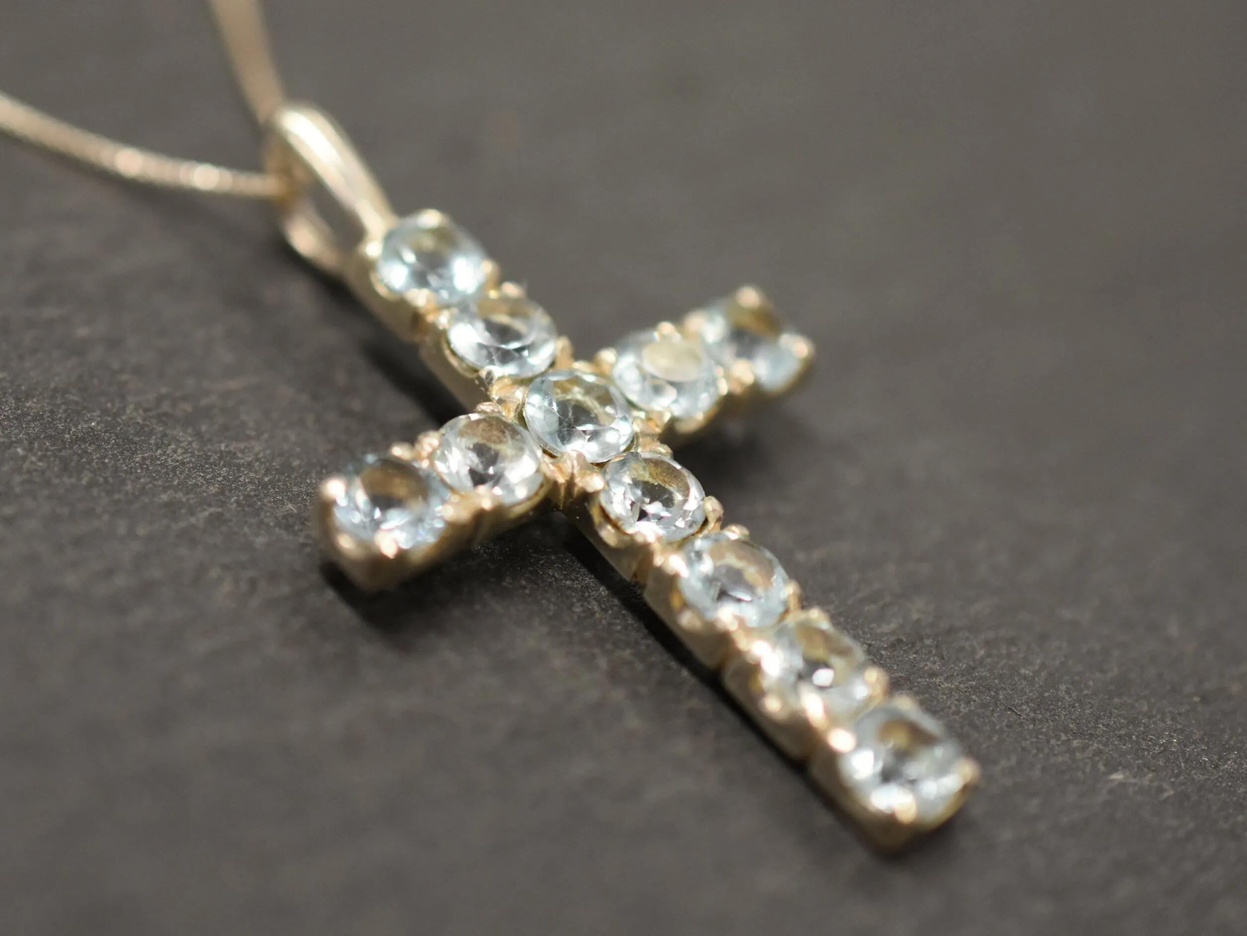 Topaz Cross Necklace - Natural Blue Topaz Necklace - Statement Cross Pendant