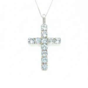 Topaz Cross Necklace - Natural Blue Topaz Necklace - Statement Cross Pendant