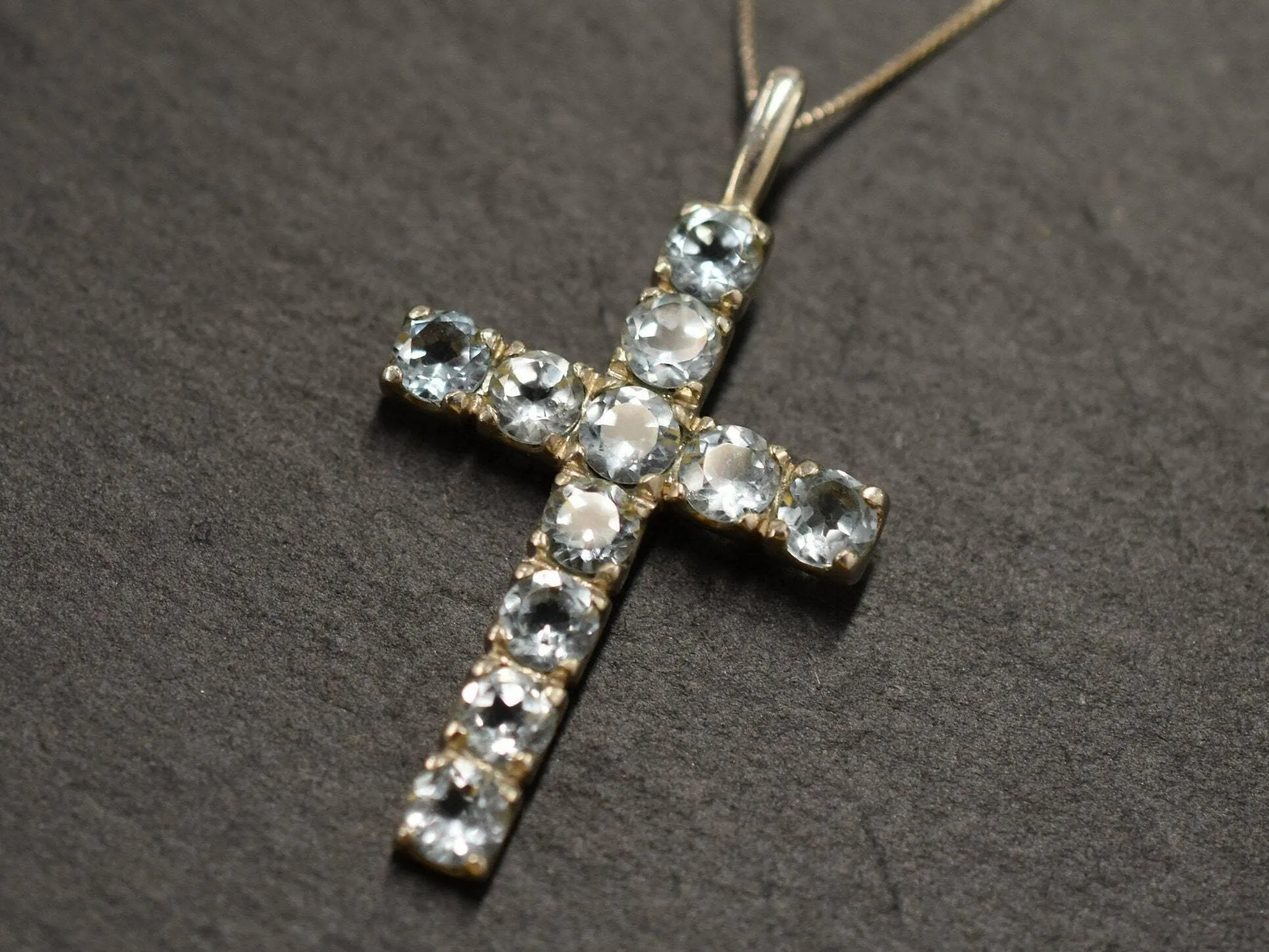 Topaz Cross Necklace - Natural Blue Topaz Necklace - Statement Cross Pendant