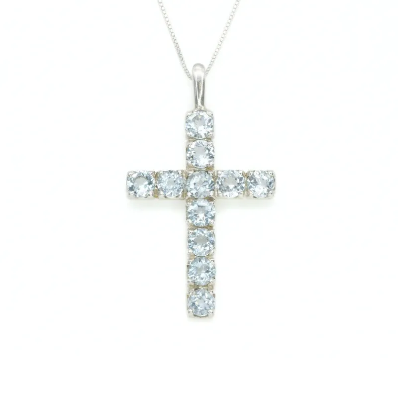 Topaz Cross Necklace - Natural Blue Topaz Necklace - Statement Cross Pendant