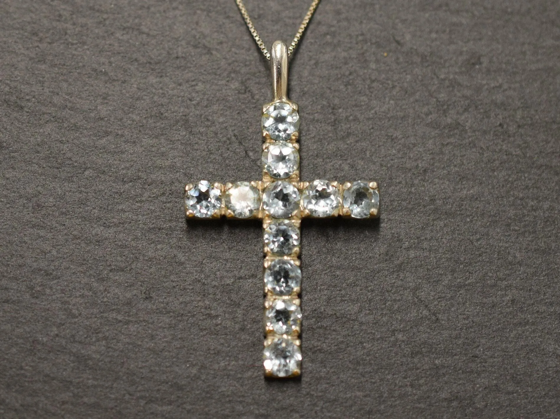 Topaz Cross Necklace - Natural Blue Topaz Necklace - Statement Cross Pendant