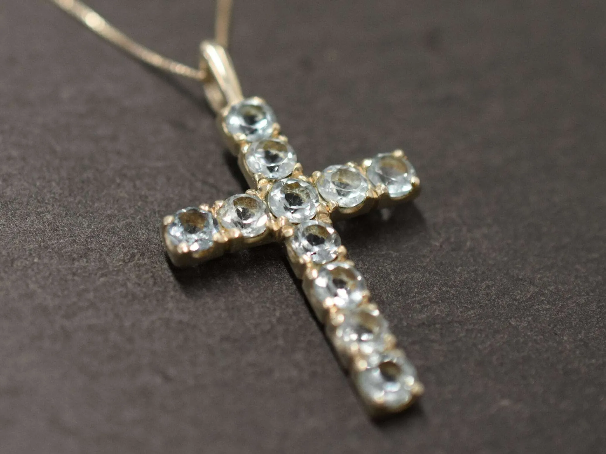 Topaz Cross Necklace - Natural Blue Topaz Necklace - Statement Cross Pendant