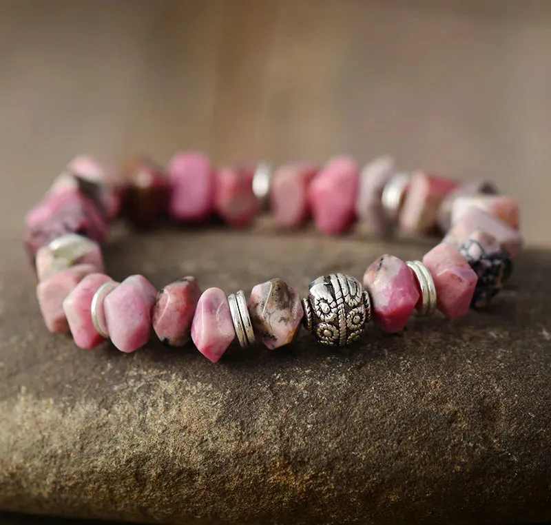 Tree of Life Rhodonite Stretch Bracelet - Handmade, Vegan & Cruelty-Free