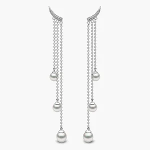 Trend 18K Gold Freshwater Pearl and Diamond Apex Chain Earrings