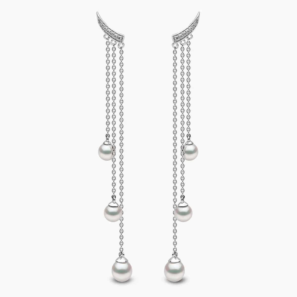 Trend 18K Gold Freshwater Pearl and Diamond Apex Chain Earrings