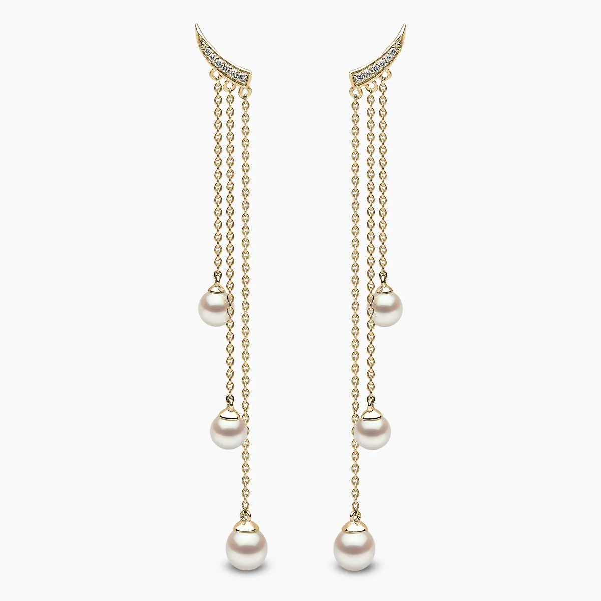 Trend 18K Gold Freshwater Pearl and Diamond Apex Chain Earrings