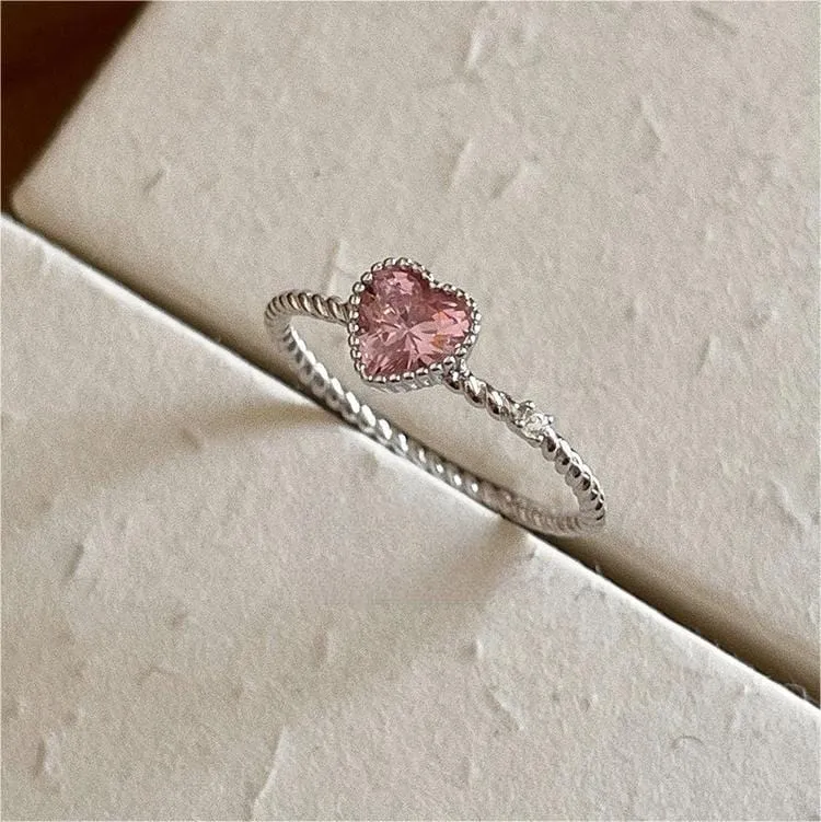 Trendy Adjustable Pink Crystal Heart Ring