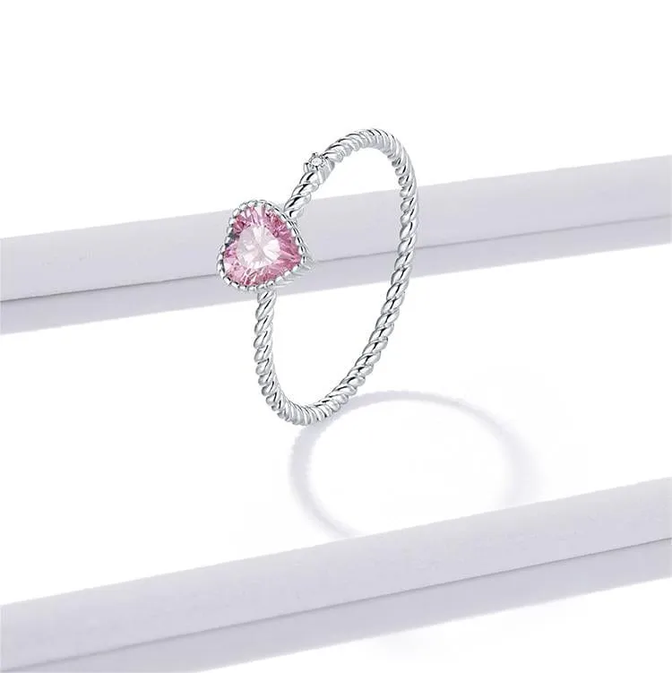 Trendy Adjustable Pink Crystal Heart Ring