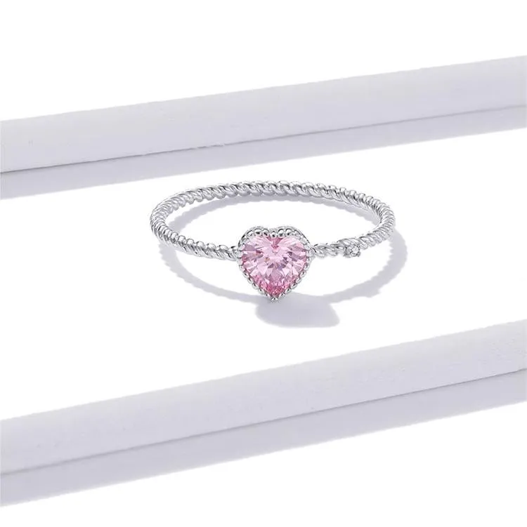 Trendy Adjustable Pink Crystal Heart Ring