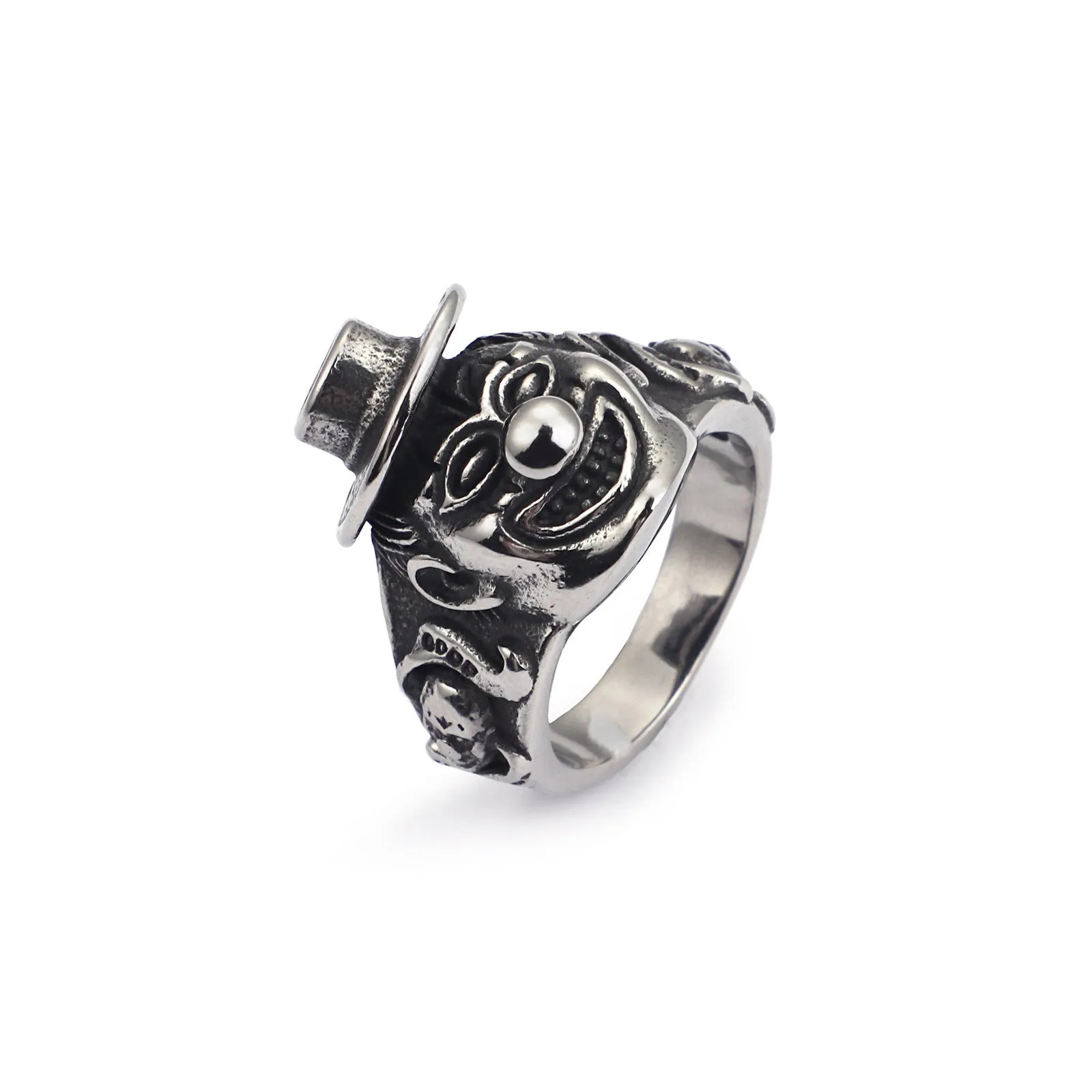 Trendy Titanium Steel Clown Face Electroplated Ring for Unisex Fashion