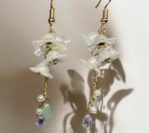 Whimsical - Lily of the valley pearls bead chain earrings