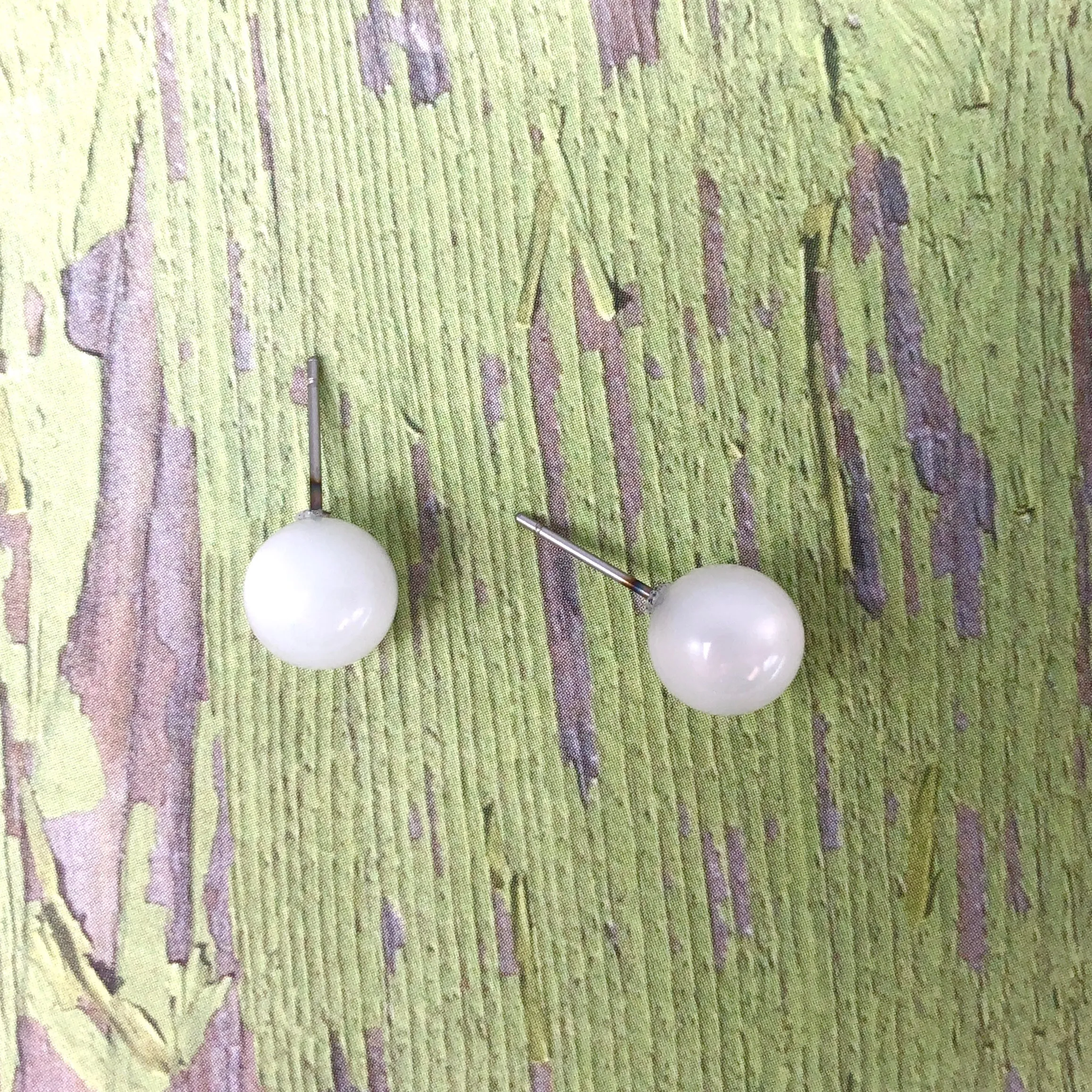 White Moonglow Ball Stud Earrings