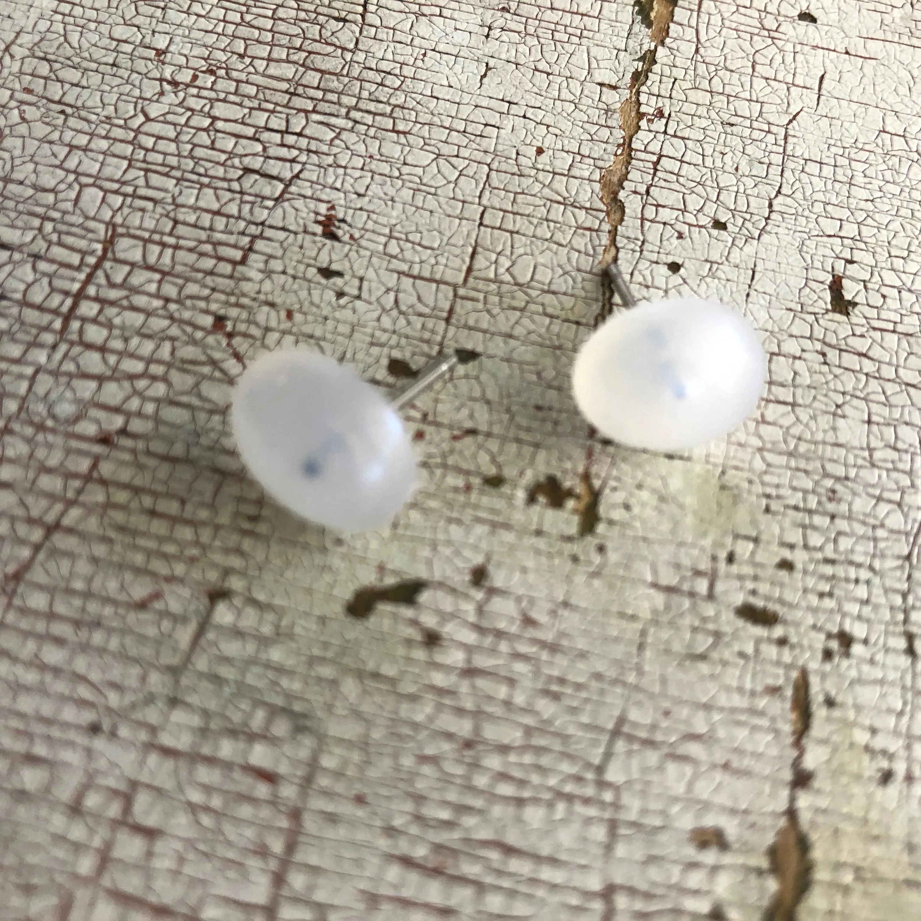 White Opal Oval Stud Earrings