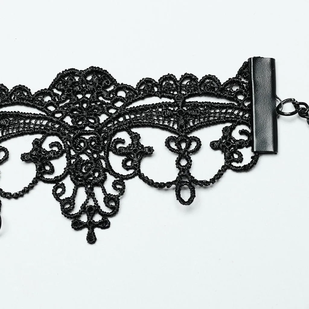 Women's Gothic Knife Rose Embroidered Choker