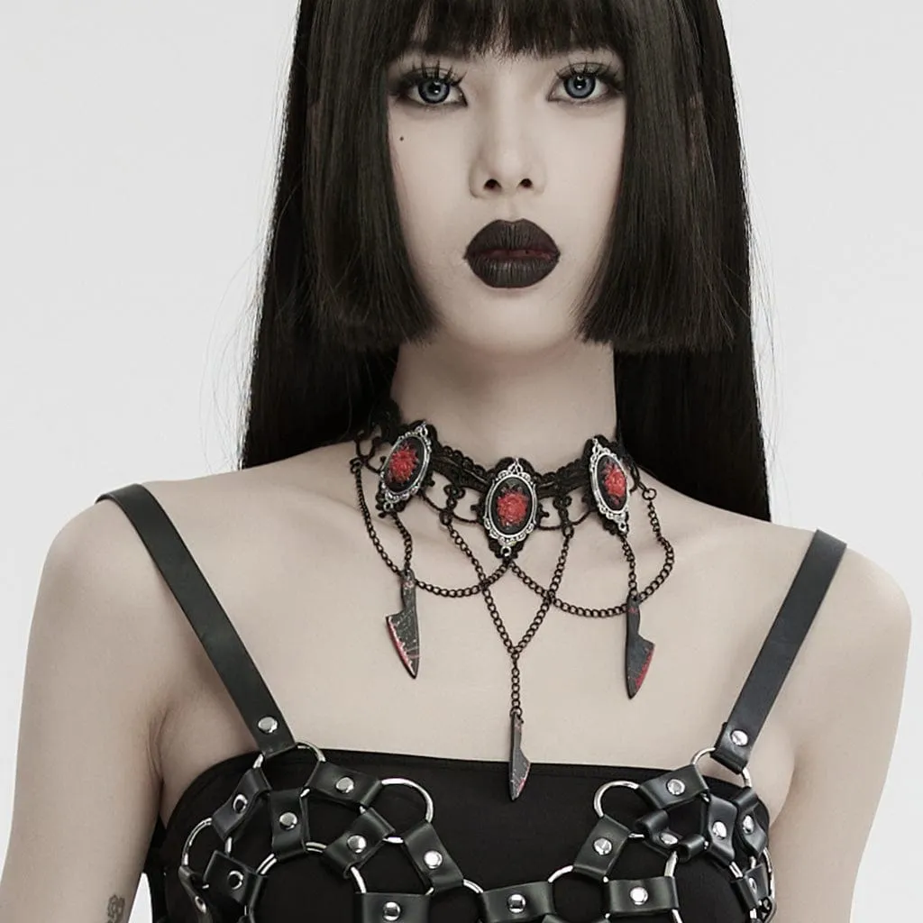 Women's Gothic Knife Rose Embroidered Choker