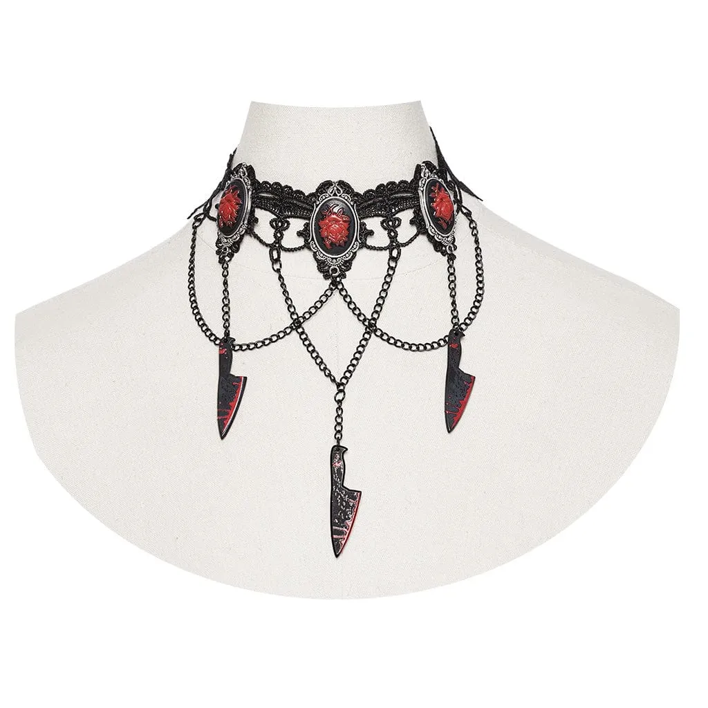 Women's Gothic Knife Rose Embroidered Choker