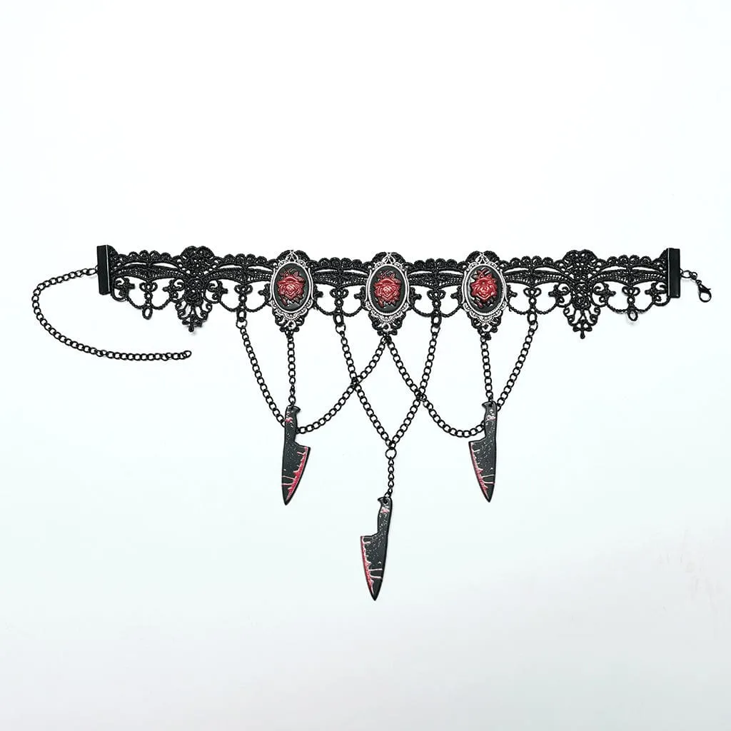 Women's Gothic Knife Rose Embroidered Choker