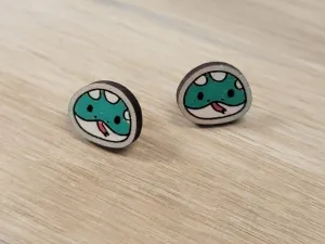 Wood Cute Snake Stud Earrings, Handpainted - Eco-Friendly and Unique Jewelry