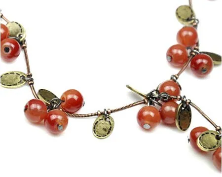 Yellow Chimes Exquisite Design Bohemain Beautiful Fresh Red Cherry Beads Sweater Long Chain Necklace for Women and Girl's