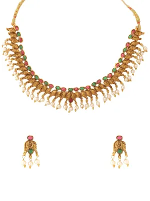 Yellow Chimes Jewellery Set for Women Gold Plated Beads Drop Designed Bridal Choker Necklace Set for Women and Girls