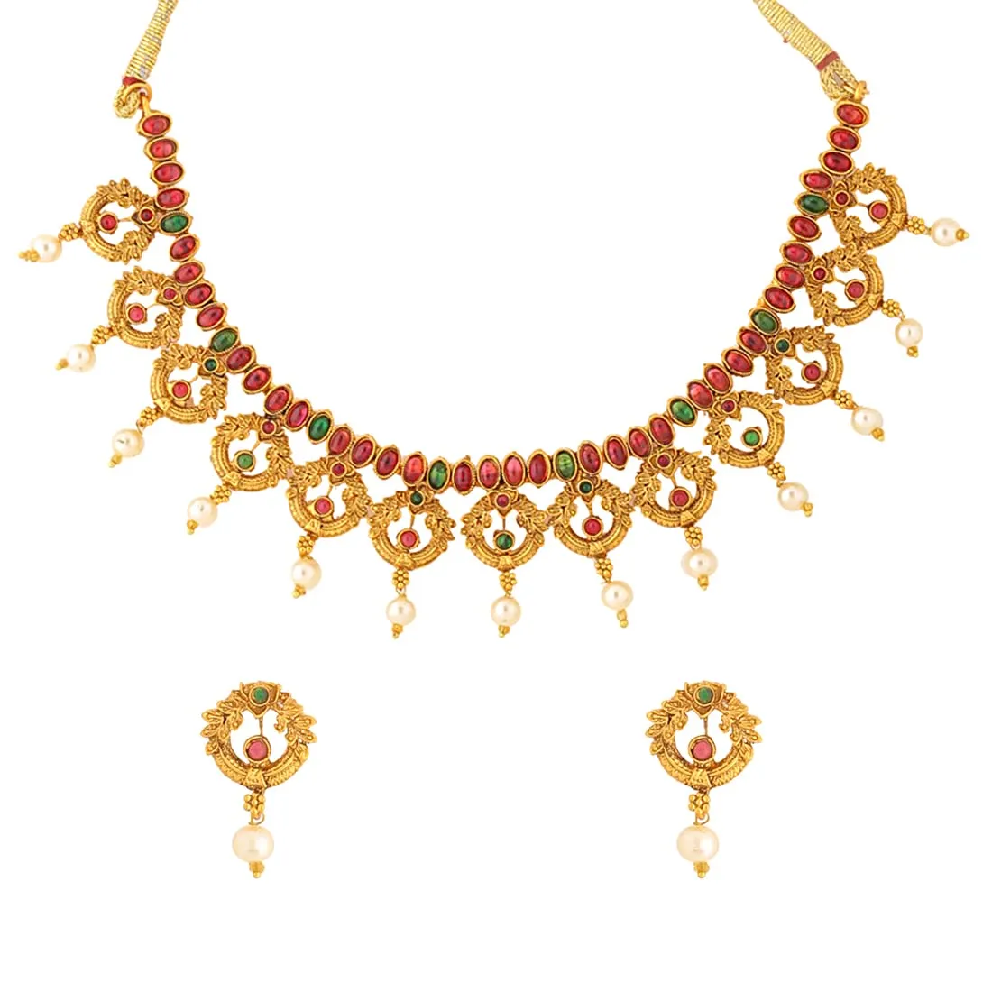 Yellow Chimes Jewellery Set for Women Gold Plated Beads Drop Designed Crystals Studded Bridal Choker Necklace Set for Women and Girls