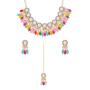 Yellow Chimes Jewellery Set for Women | Traditional Multicolor Pearl Beads Choker Necklace Set | Ethnic Gold Plated Choker Set for Girls Birthday Gift for Girls & Women | Anniversary Gift for Wife